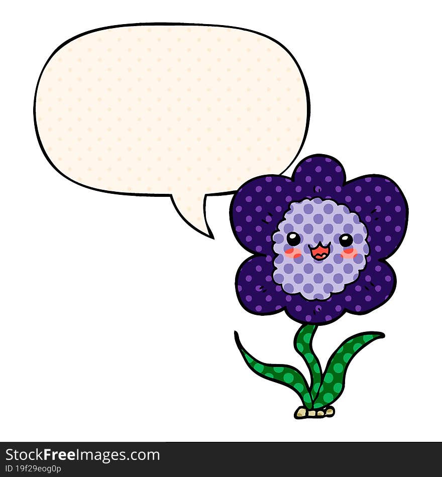 cartoon flower and speech bubble in comic book style