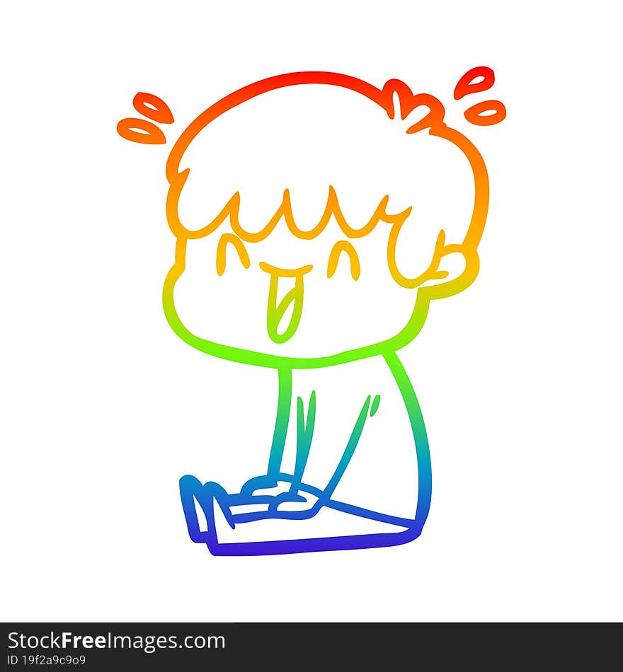 rainbow gradient line drawing of a cartoon laughing boy