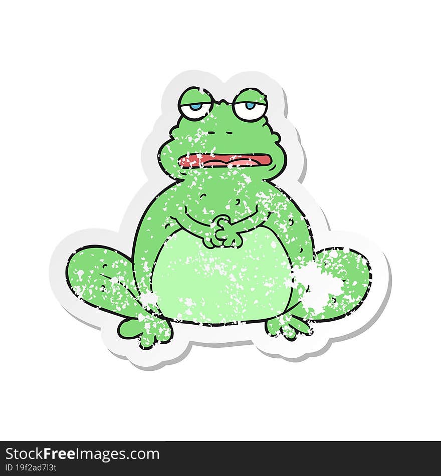 retro distressed sticker of a cartoon frog