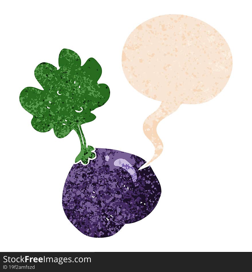 Cartoon Vegetable And Speech Bubble In Retro Textured Style