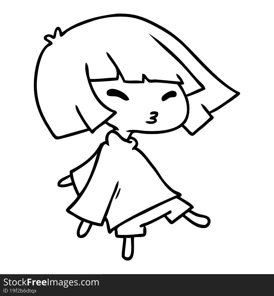 line drawing illustration of a cute kawaii girl. line drawing illustration of a cute kawaii girl