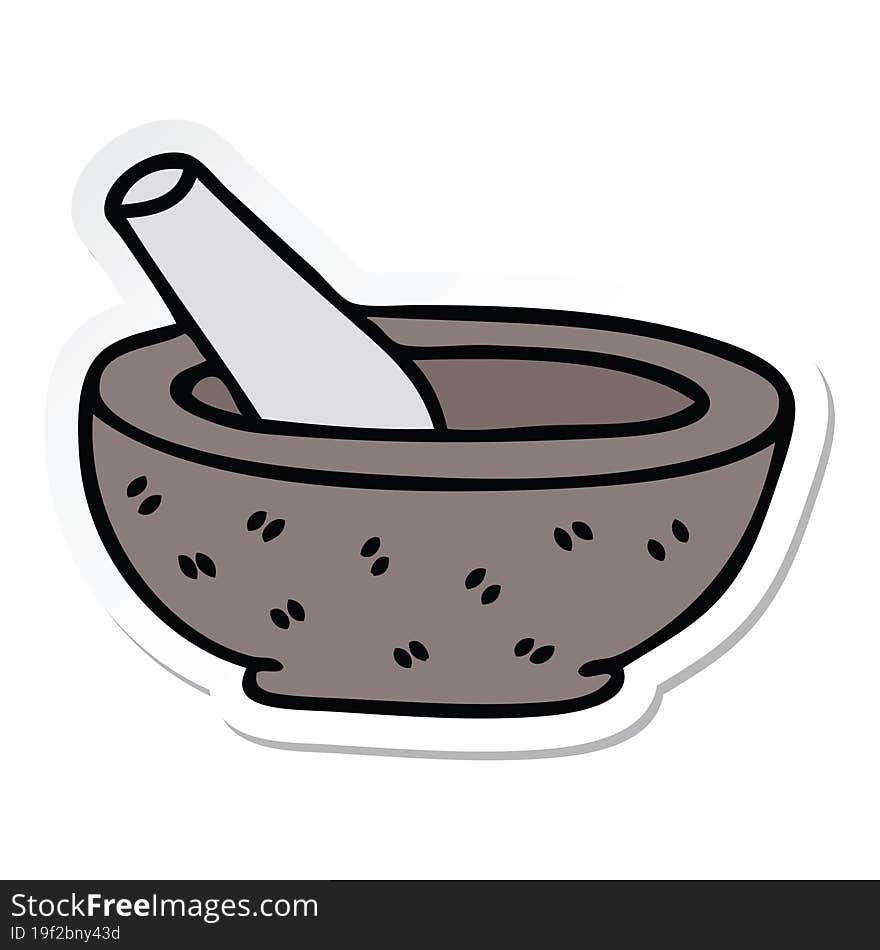 sticker of a quirky hand drawn cartoon pestle and mortar