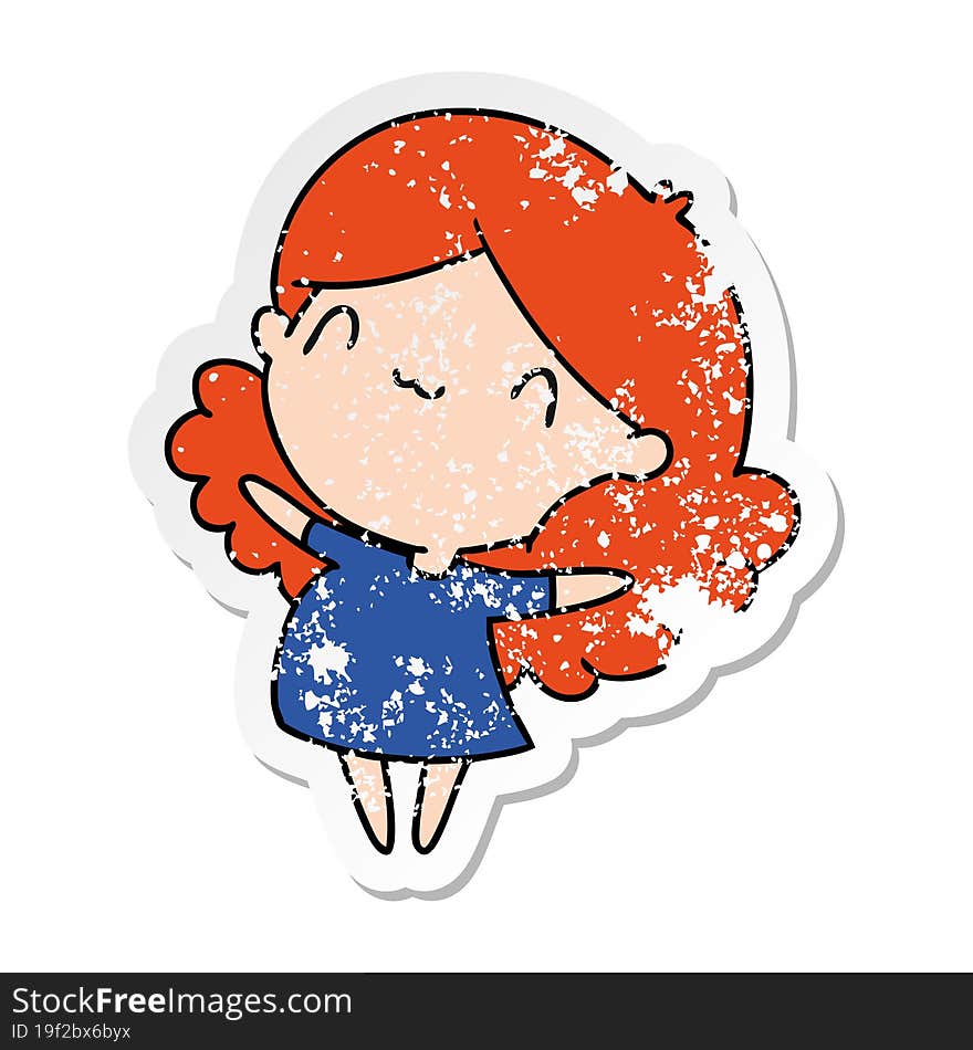 Distressed Sticker Cartoon Of A Cute Kawaii Girl