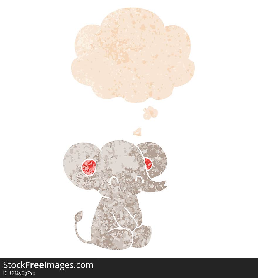 cute cartoon elephant and thought bubble in retro textured style