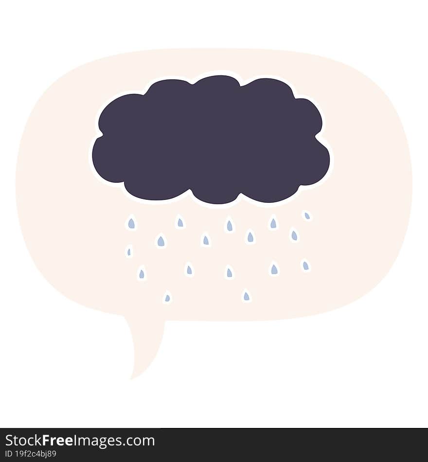 cartoon cloud raining and speech bubble in retro style