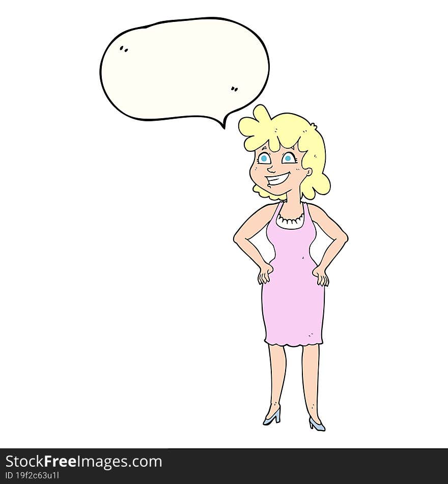 speech bubble cartoon happy woman wearing dress