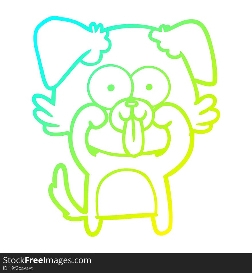 cold gradient line drawing of a cartoon dog with tongue sticking out