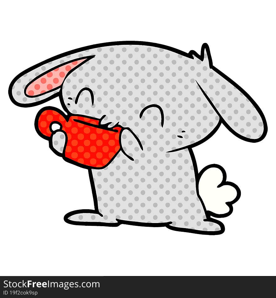 cartoon rabbit drinking tea. cartoon rabbit drinking tea