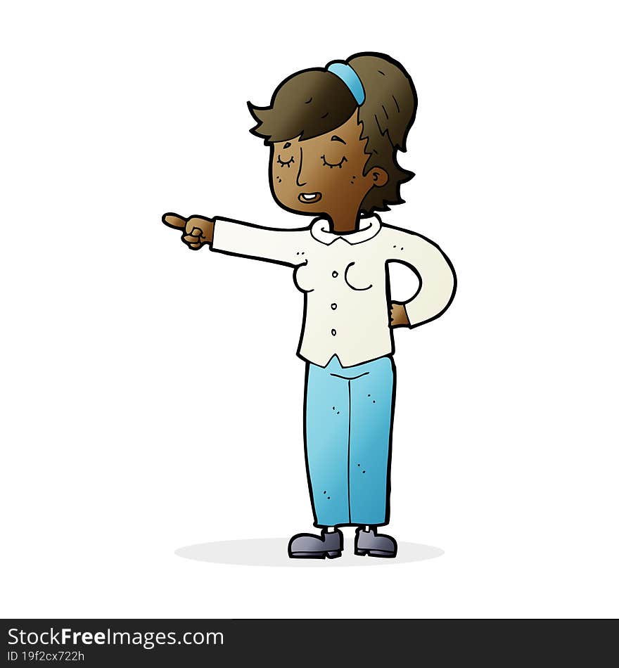 cartoon friendly woman pointing