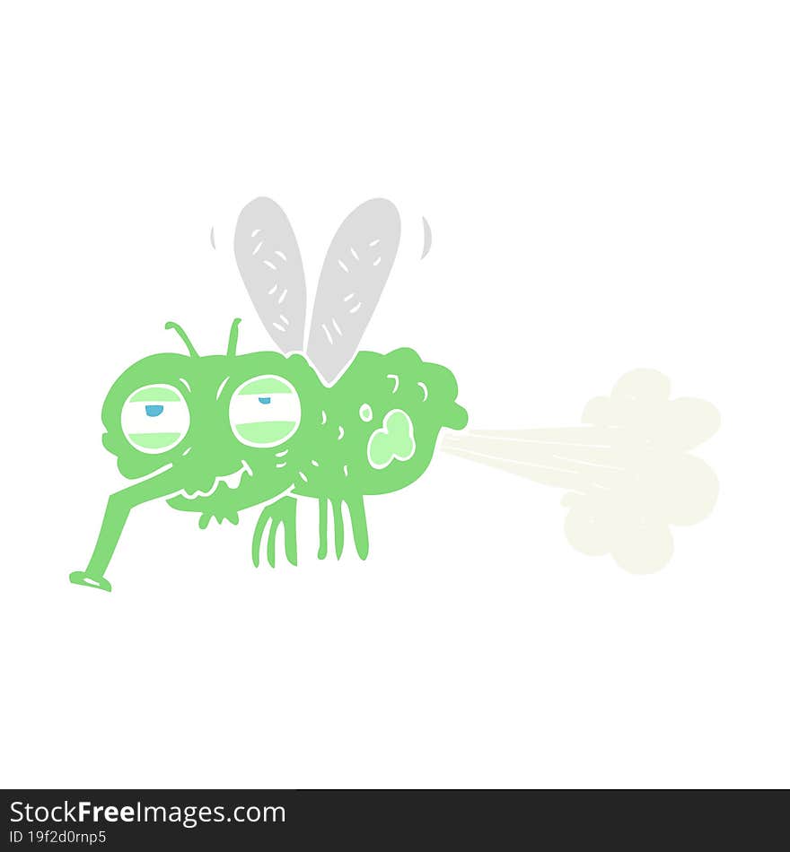 Flat Color Illustration Of A Cartoon Gross Farting Fly