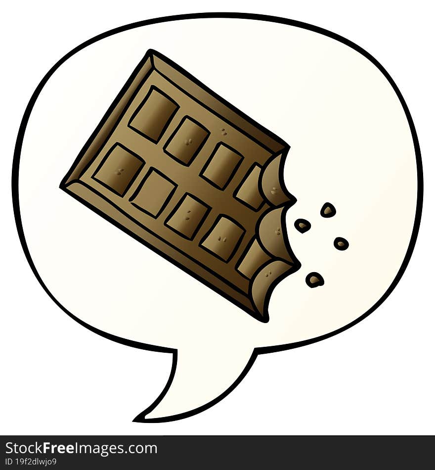 cartoon bar of chocolate and speech bubble in smooth gradient style