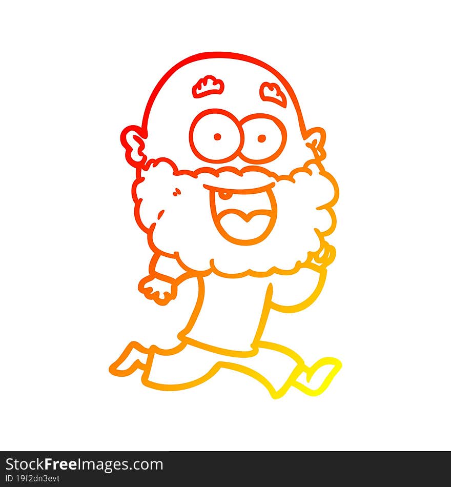 warm gradient line drawing of a cartoon crazy happy man with beard running