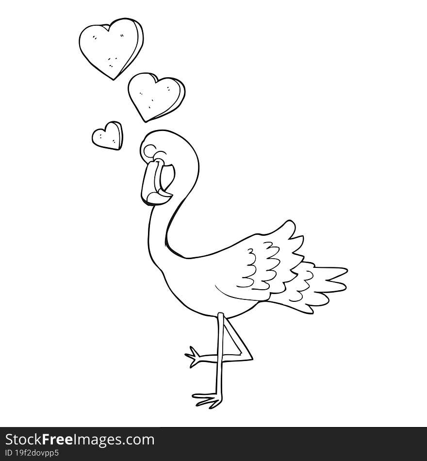 black and white cartoon flamingo in love