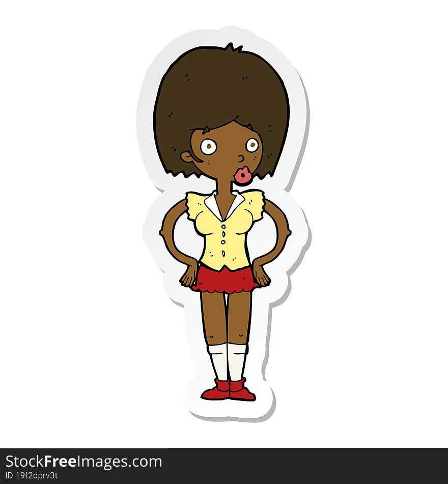 Sticker Of A Cartoon Woman With Hands On Hips