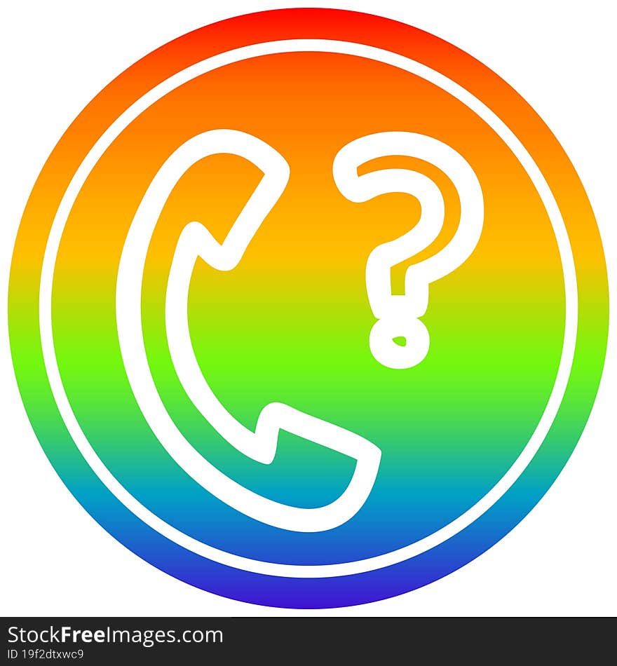 telephone handset with question mark circular icon with rainbow gradient finish. telephone handset with question mark circular icon with rainbow gradient finish