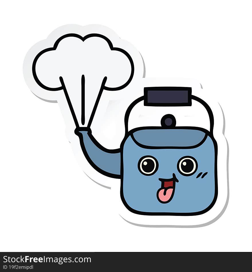 Sticker Of A Cute Cartoon Steaming Kettle