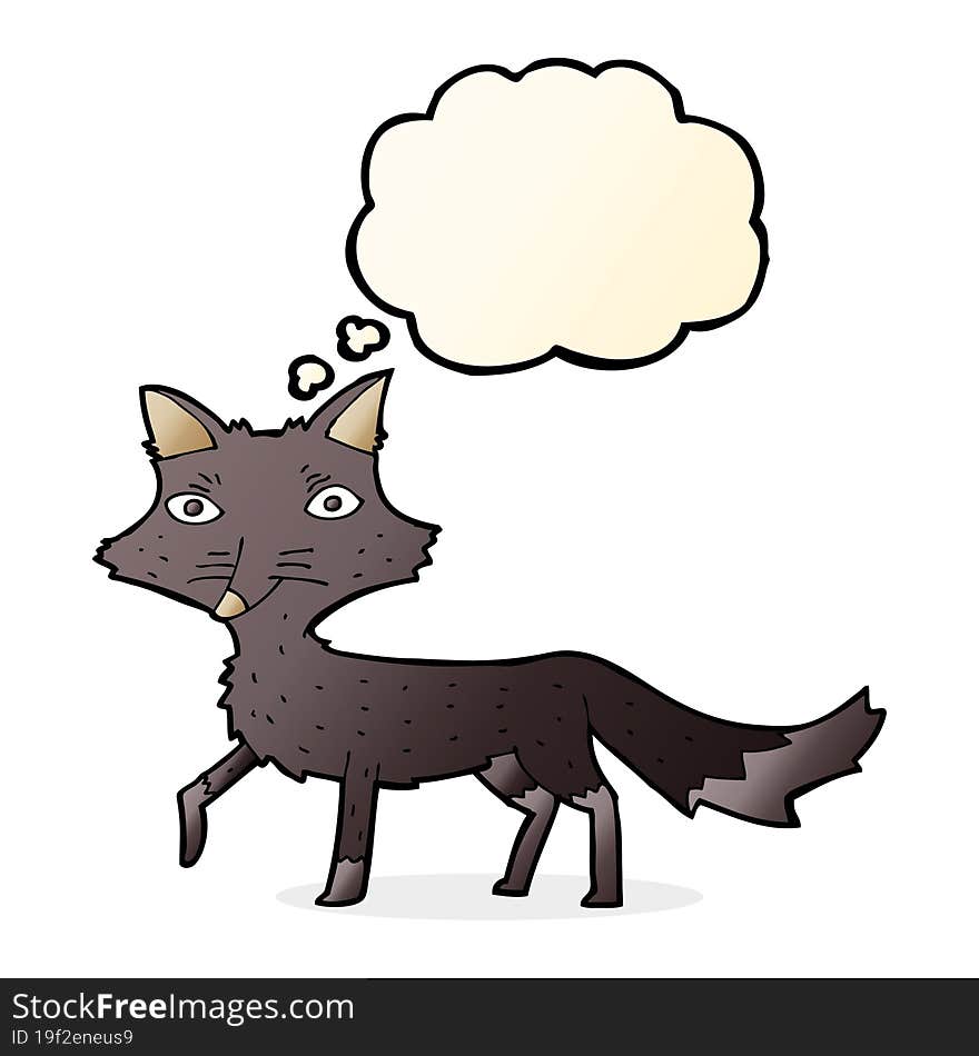 cartoon little wolf with thought bubble