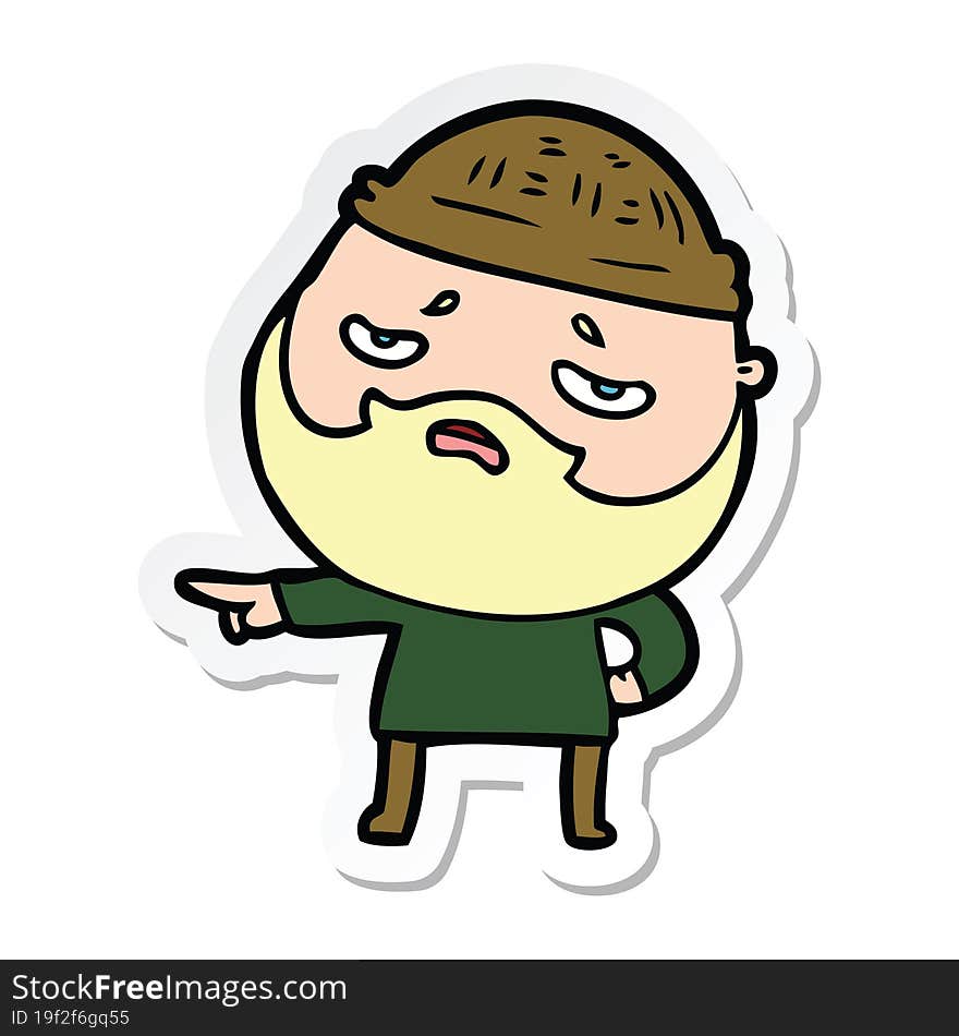 Sticker Of A Cartoon Worried Man With Beard