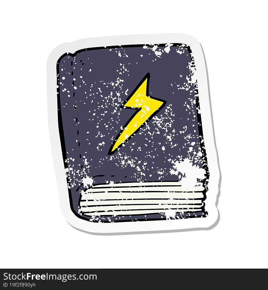 retro distressed sticker of a cartoon magic spell book