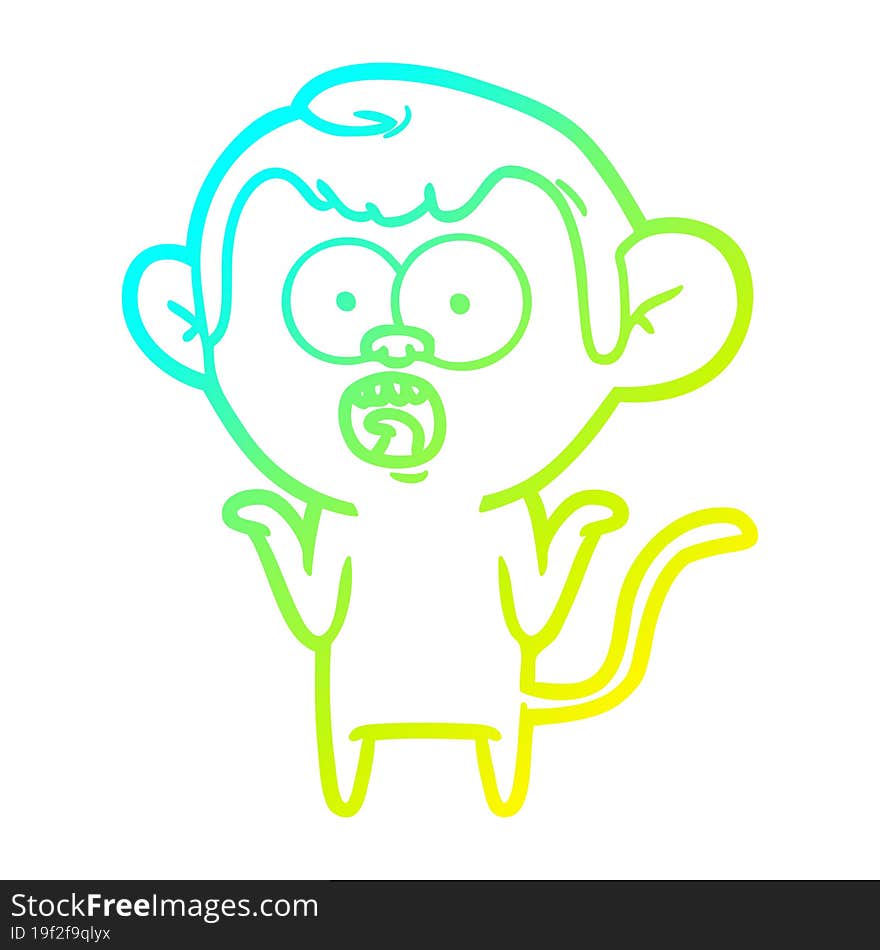 cold gradient line drawing cartoon shocked monkey