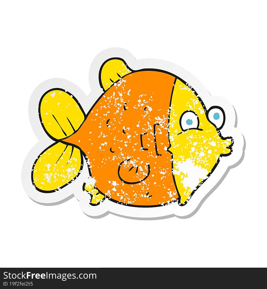 retro distressed sticker of a cartoon funny fish