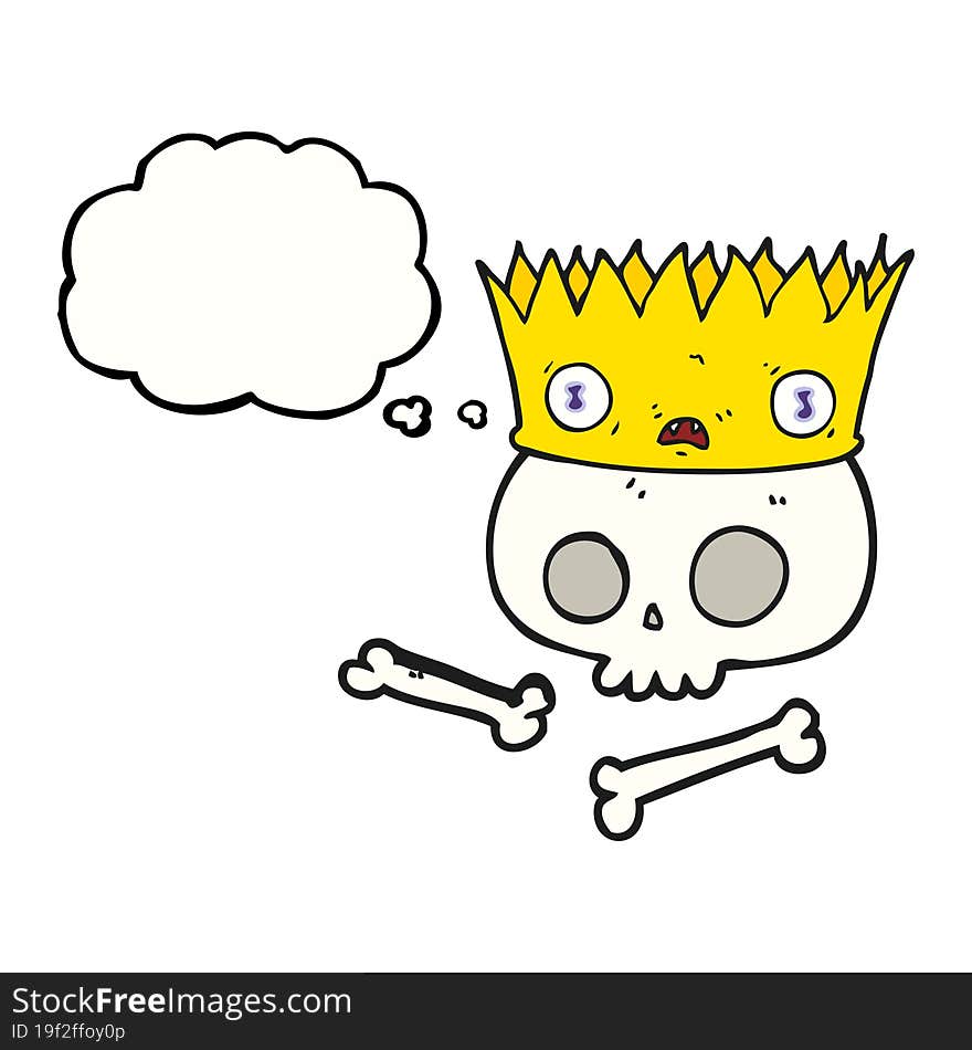 thought bubble cartoon magic crown on old skull