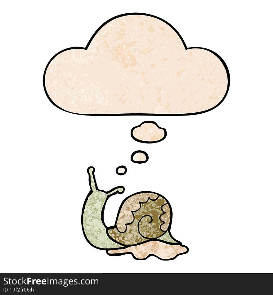 cartoon snail with thought bubble in grunge texture style. cartoon snail with thought bubble in grunge texture style