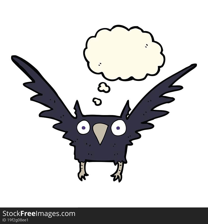 cartoon spooky bird with thought bubble