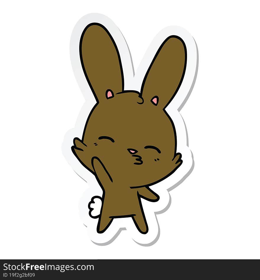 sticker of a curious waving bunny cartoon