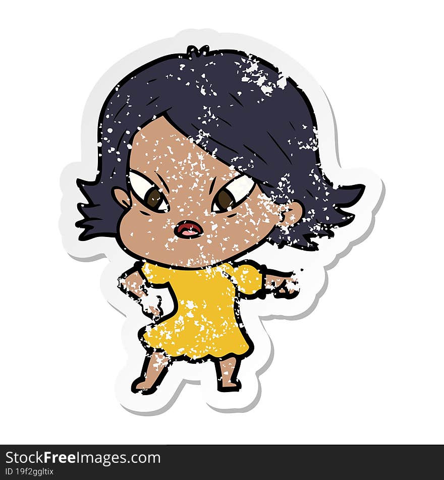 Distressed Sticker Of A Cartoon Stressed Woman