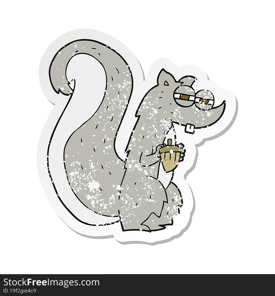 retro distressed sticker of a cartoon squirrel with nut