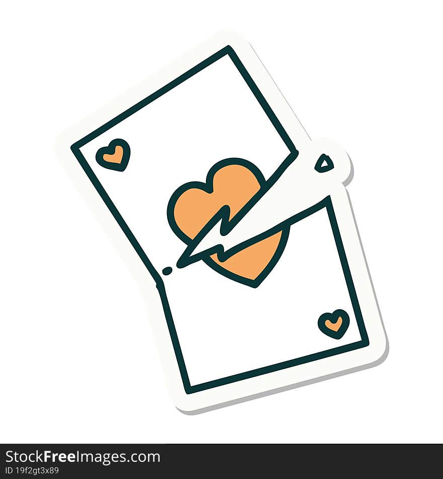 sticker of tattoo in traditional style of a torn card. sticker of tattoo in traditional style of a torn card