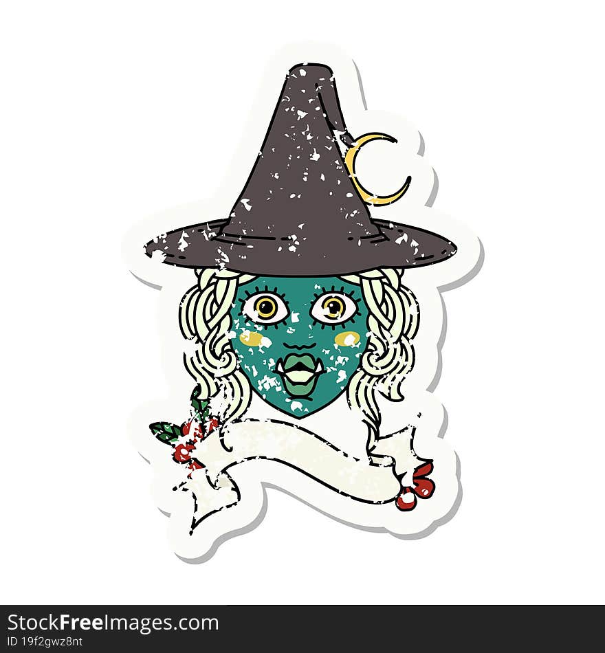 Retro Tattoo Style half orc witch character face. Retro Tattoo Style half orc witch character face