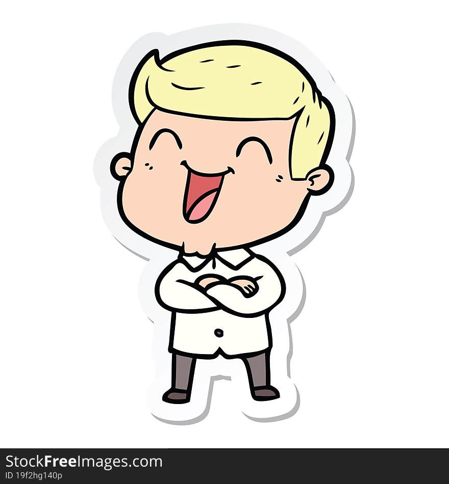 sticker of a cartoon man laughing