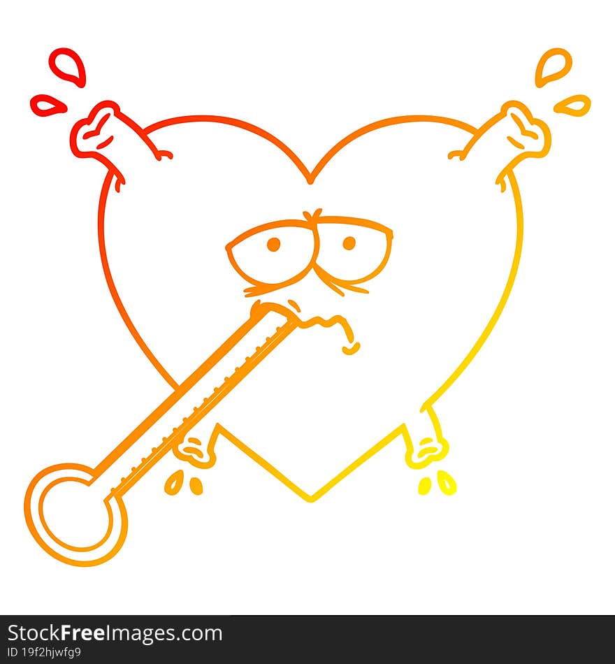 Warm Gradient Line Drawing Cartoon Unhealthy Heart