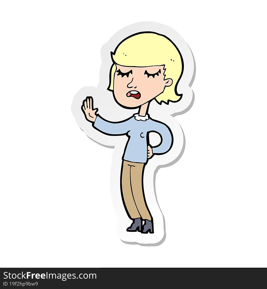 sticker of a cartoon woman ignoring