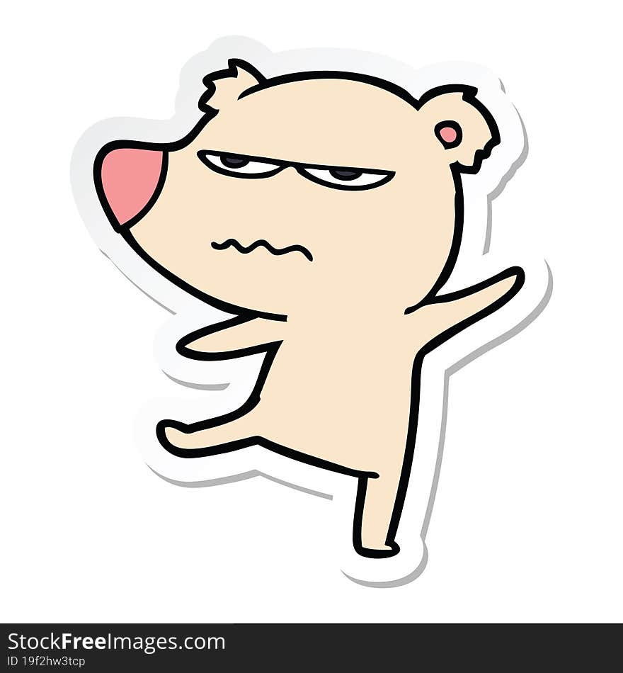 sticker of a annoyed bear cartoon pointing