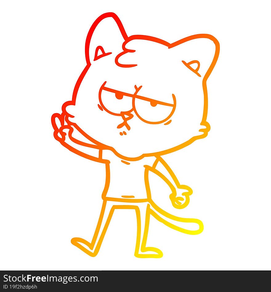 warm gradient line drawing bored cartoon cat