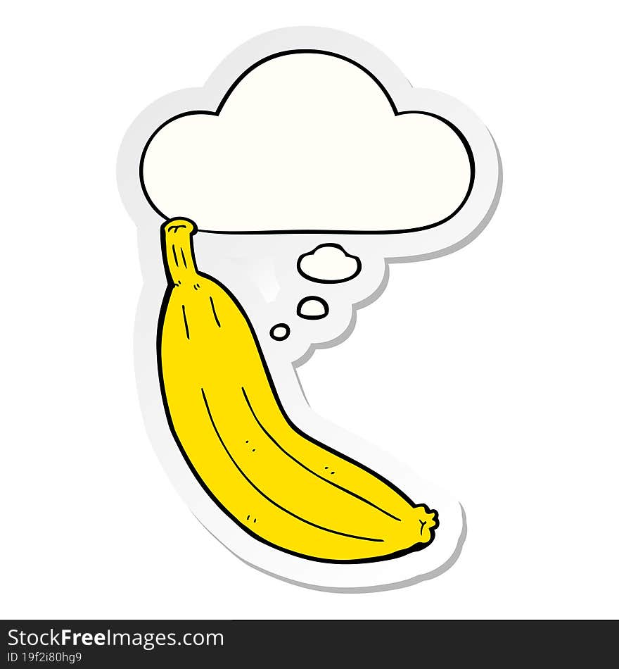 cartoon banana and thought bubble as a printed sticker