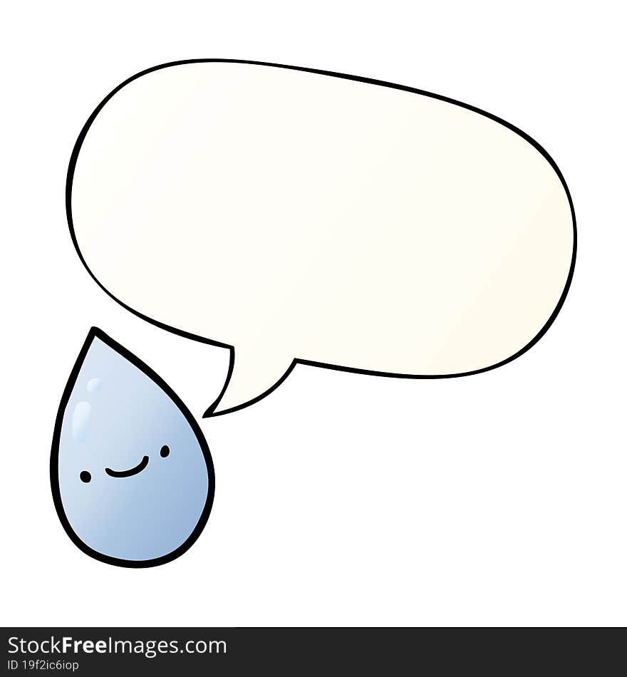 cartoon raindrop with speech bubble in smooth gradient style