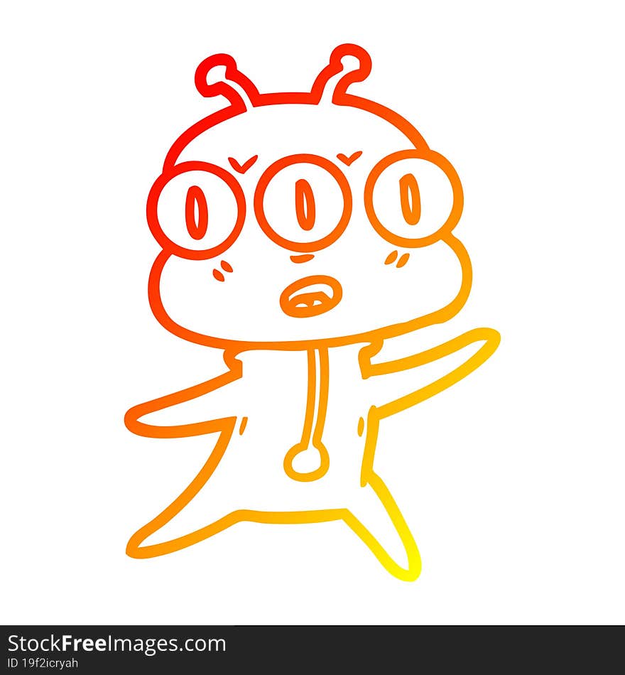 warm gradient line drawing cartoon three eyed alien