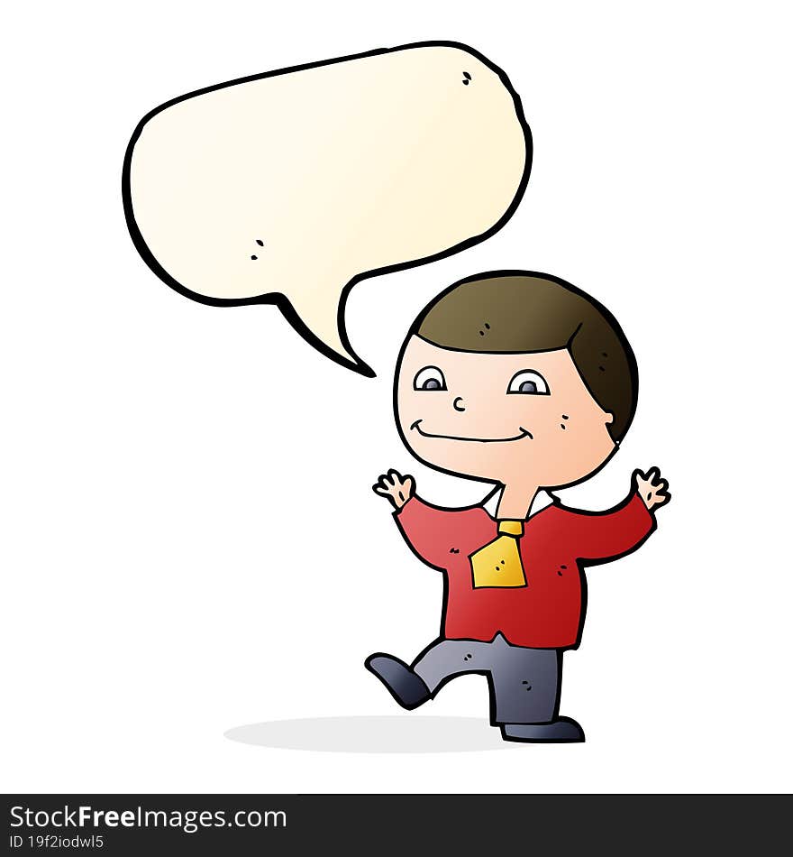 Cartoon Happy Boy With Speech Bubble