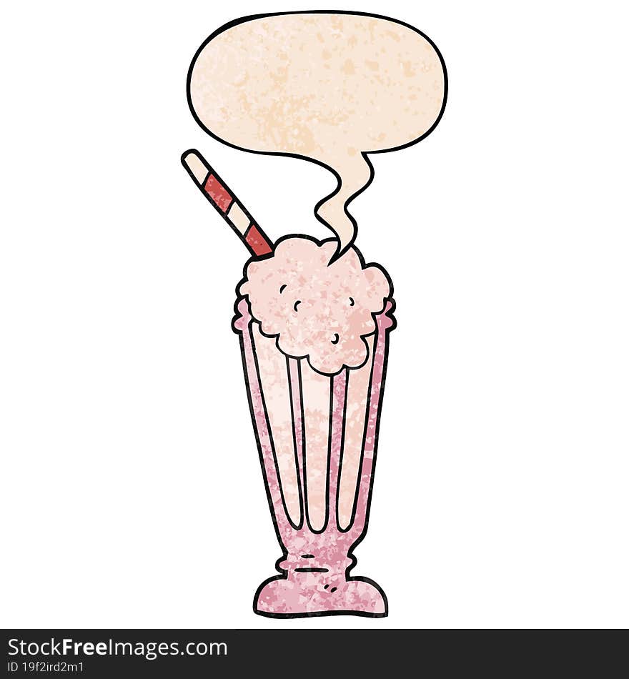 cartoon milkshake and speech bubble in retro texture style