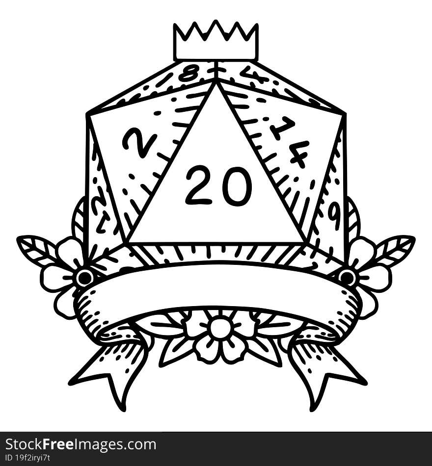 natural 20 critical hit D20 dice roll illustration