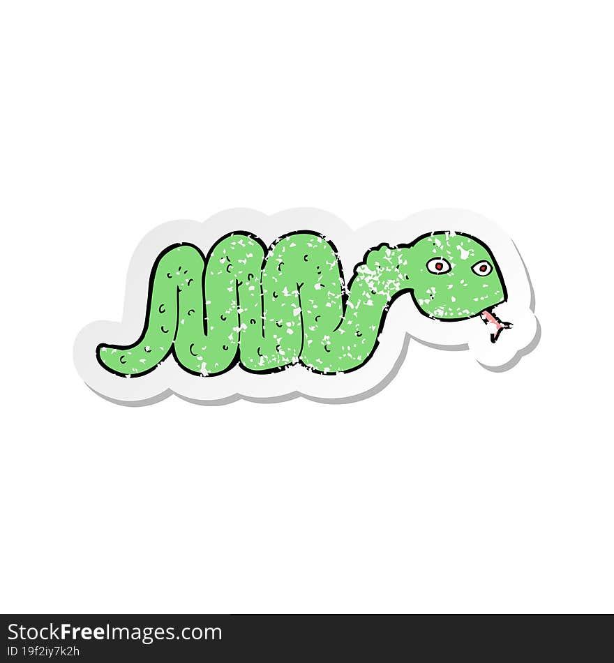 Retro Distressed Sticker Of A Funny Cartoon Snake