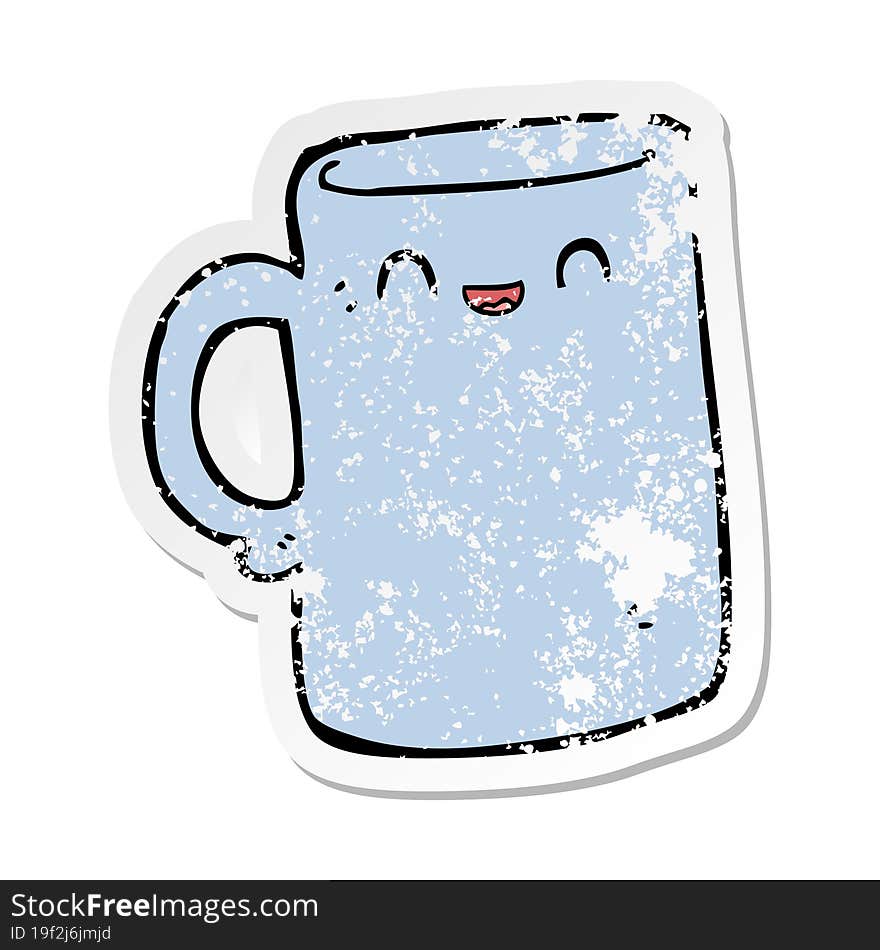 distressed sticker of a cartoon mug