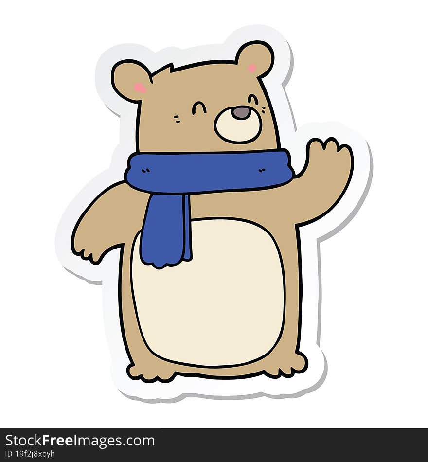 sticker of a cartoon bear wearing scarf