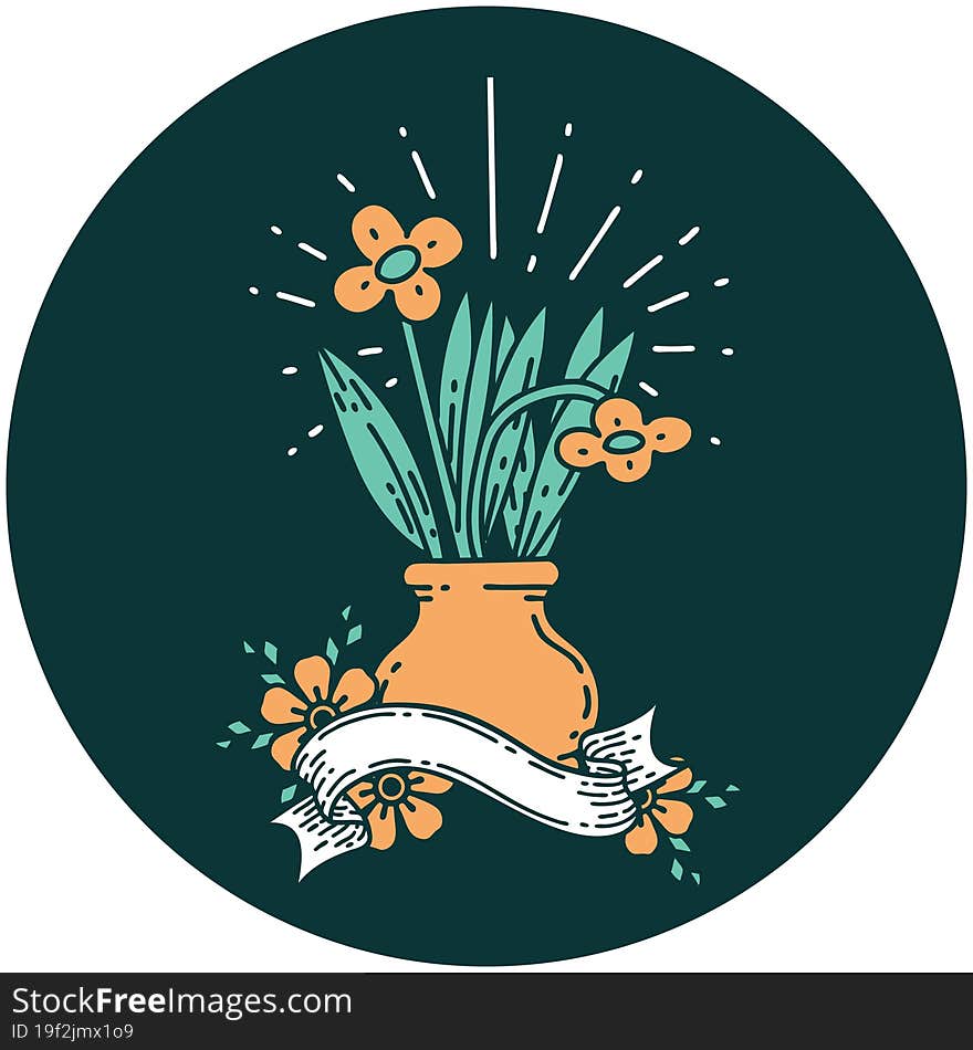 icon of tattoo style flowers in vase