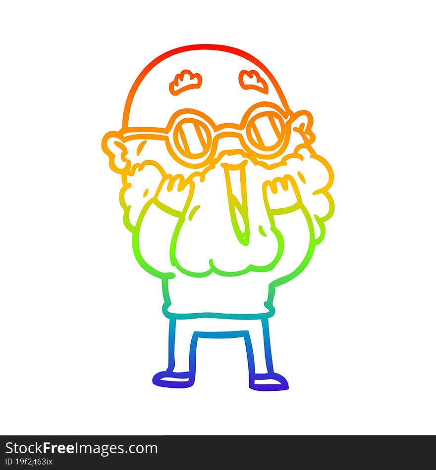 rainbow gradient line drawing cartoon amazed man with beard