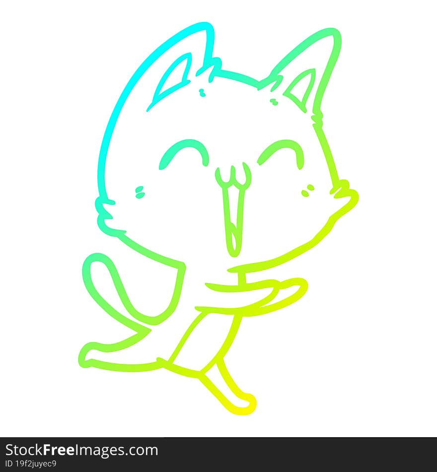 cold gradient line drawing happy cartoon cat meowing